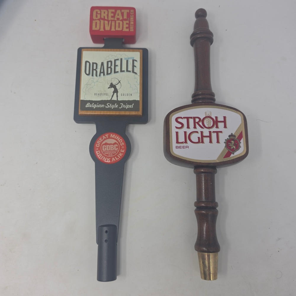 Great Divide Orabelle Belgian Tripel & Stroh Light Beer Tap Handle Lot of 2 Bar
